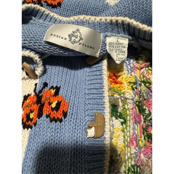 Design Options cat butterfly print embroidered chunky knit top L - Picture 4 of 9